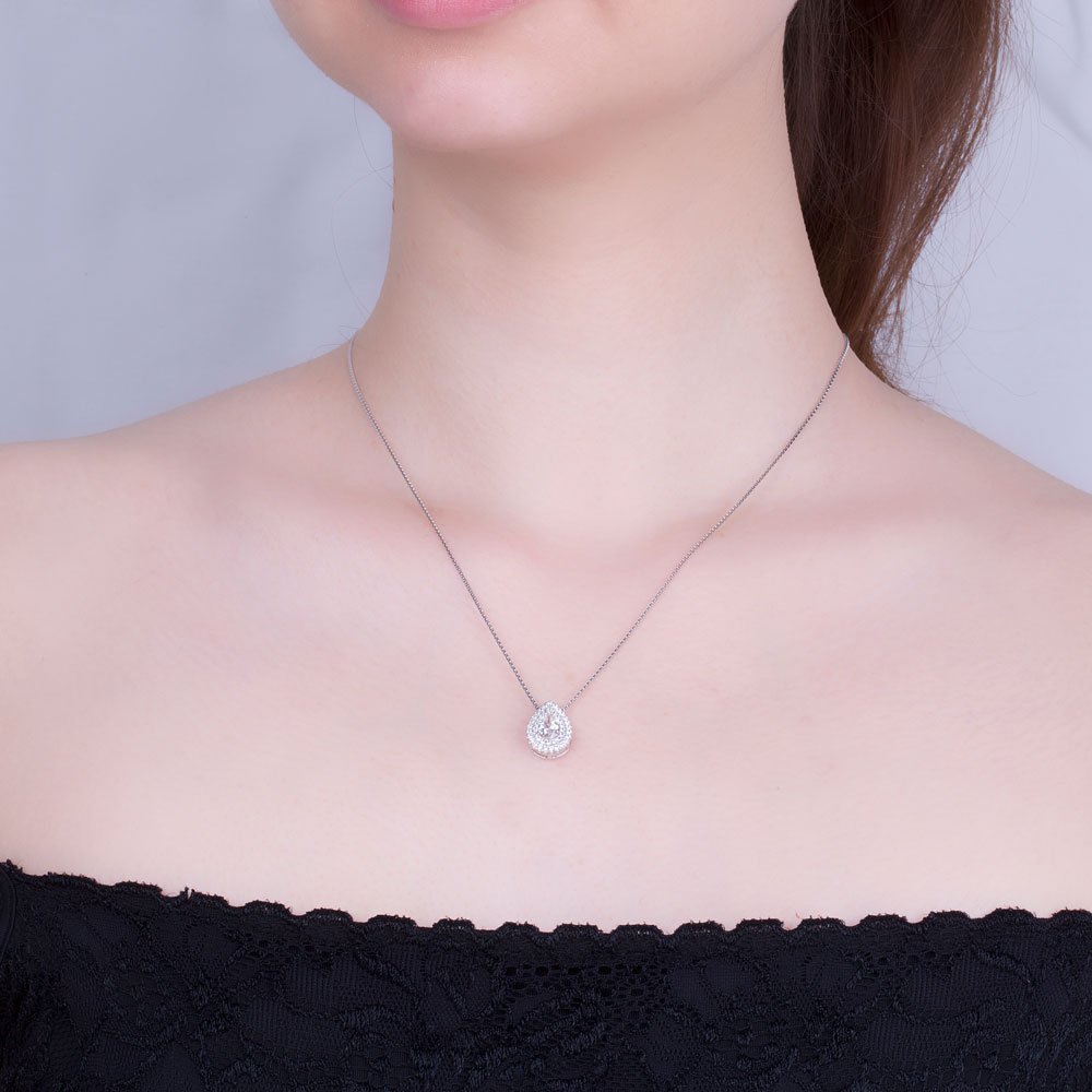 Fusion 2.3ct Diamond Halo 18ct White Gold Drop Pear Pendant Set #4