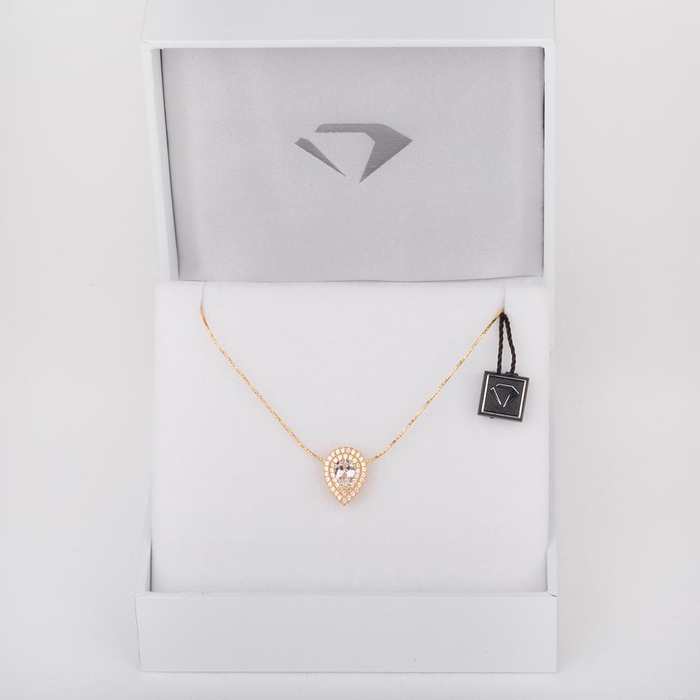 Fusion White Sapphire Halo 18ct Gold Vermeil Drop Pear Pendant Set #5