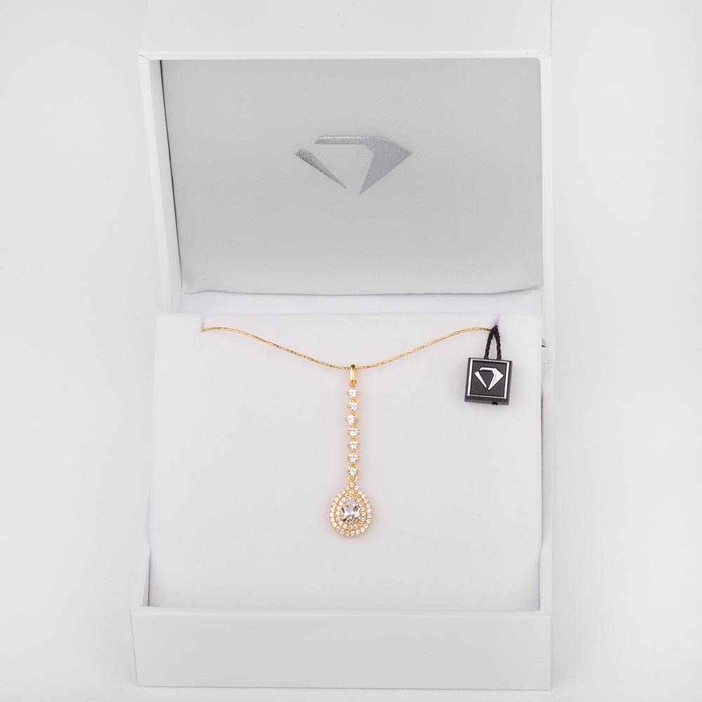 Fusion White Sapphire Halo 18ct Gold Vermeil Drop Pear Pendant Set #6