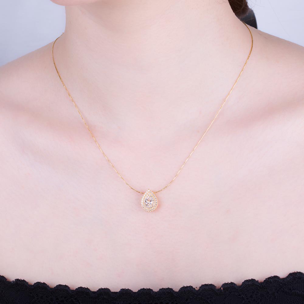 Fusion White Sapphire Halo 18ct Gold Vermeil Drop Pear Pendant Set #3