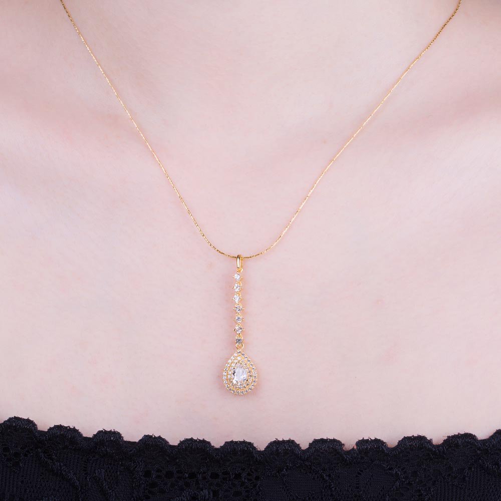 Fusion White Sapphire Halo 18ct Gold Vermeil Drop Pear Pendant Set #4