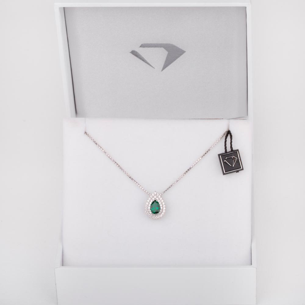 Fusion Emerald 18ct White Gold Halo Pear Pendant #3