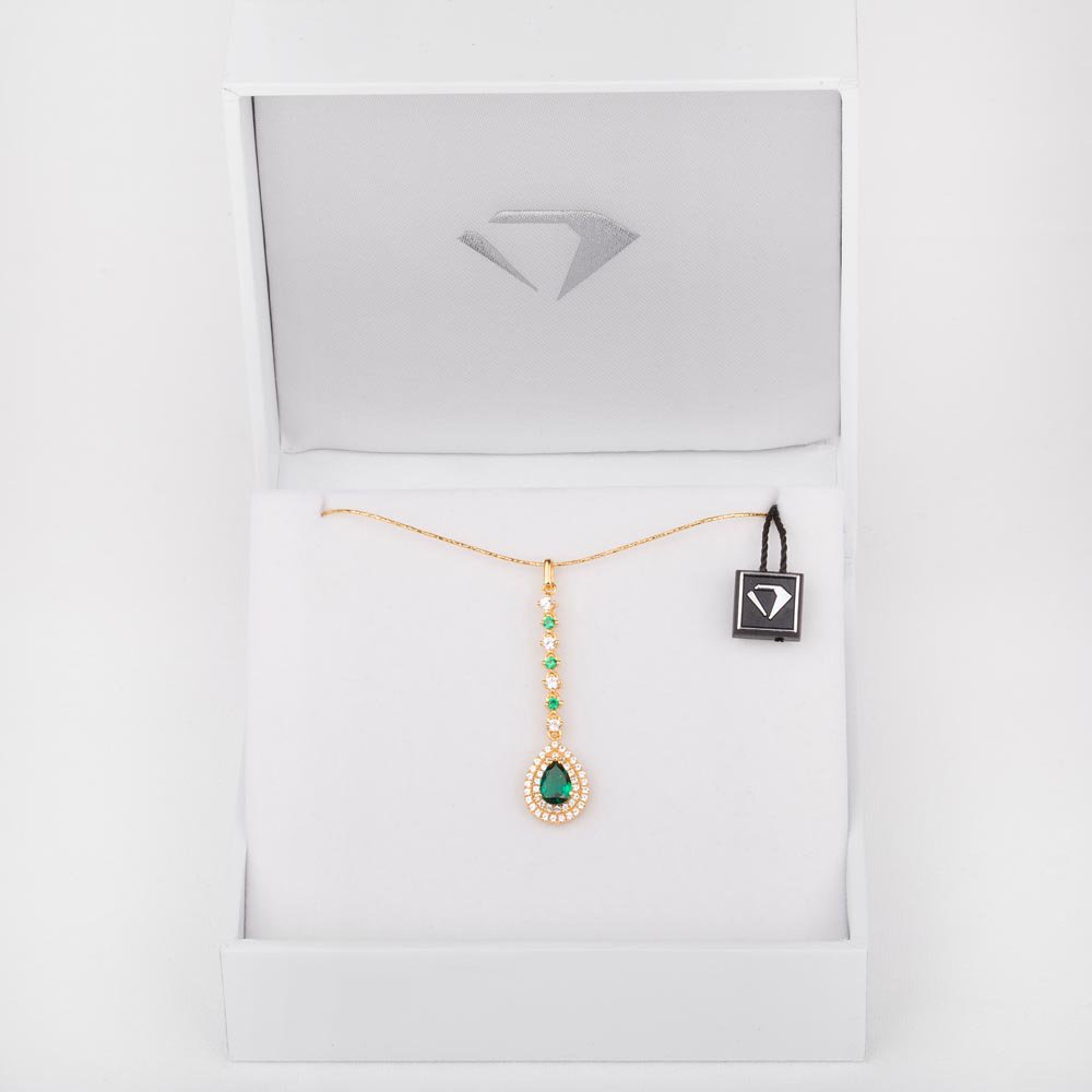 Fusion Emerald 18ct Gold Halo Pear Pendant #3