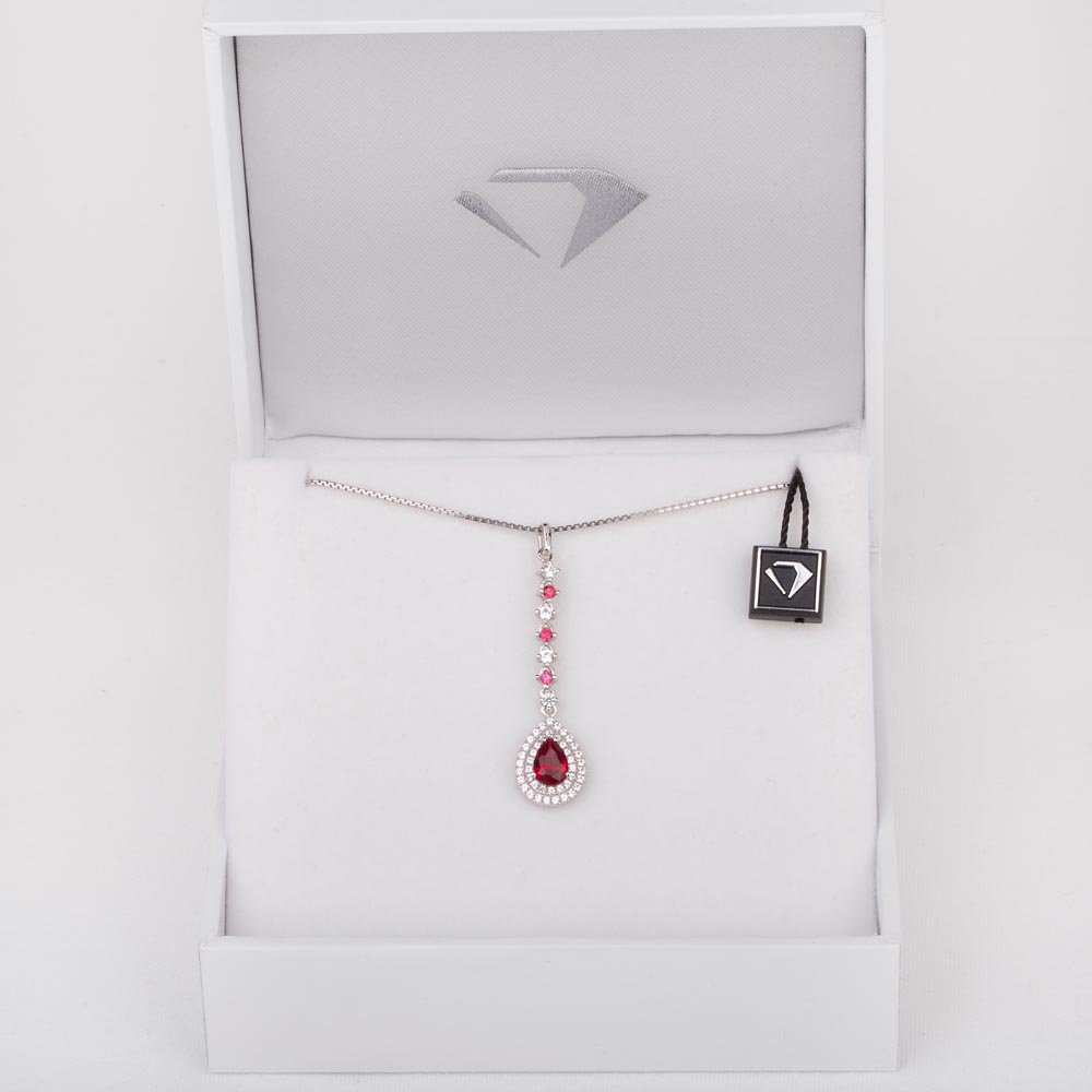Fusion Ruby Halo Platinum plated Silver Drop Pear Pendant #4
