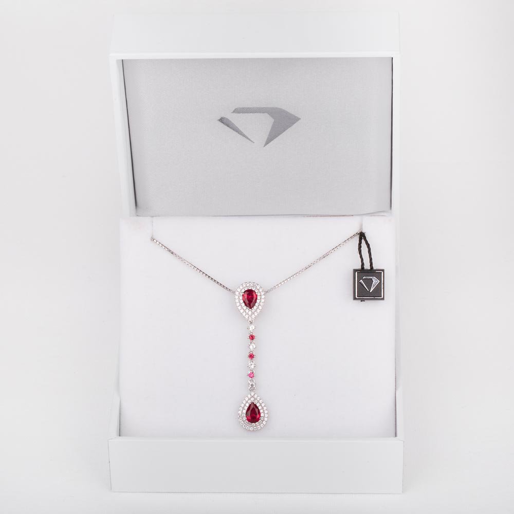 Fusion Ruby Halo Platinum plated Silver Drop Pear Pendant #5