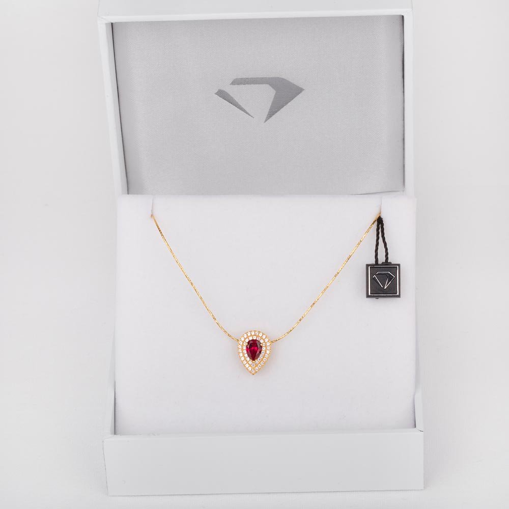 Fusion Ruby Halo 18ct Gold Vermeil Drop Pear Pendant #2