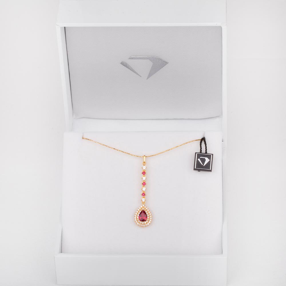 Fusion Ruby Halo 18ct Gold Vermeil Drop Pear Pendant #3