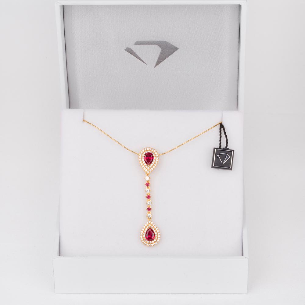 Fusion Ruby Halo 18ct Gold Vermeil Drop Pear Pendant #4