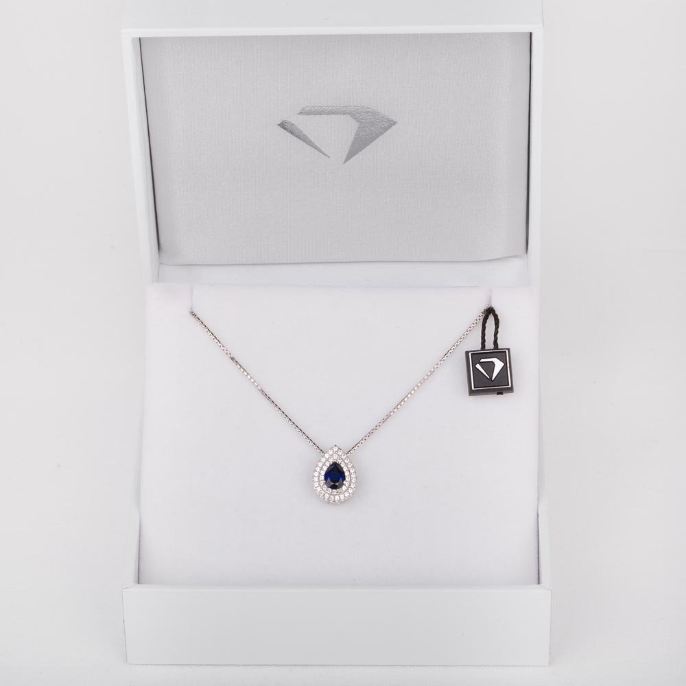 Fusion Sapphire Halo Platinum plated Silver Drop Pear Pendant #2