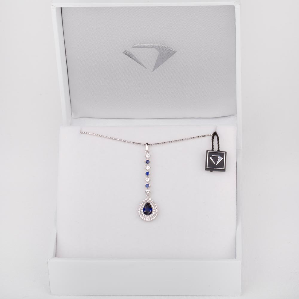 Fusion Sapphire Halo Platinum plated Silver Drop Pear Pendant #3