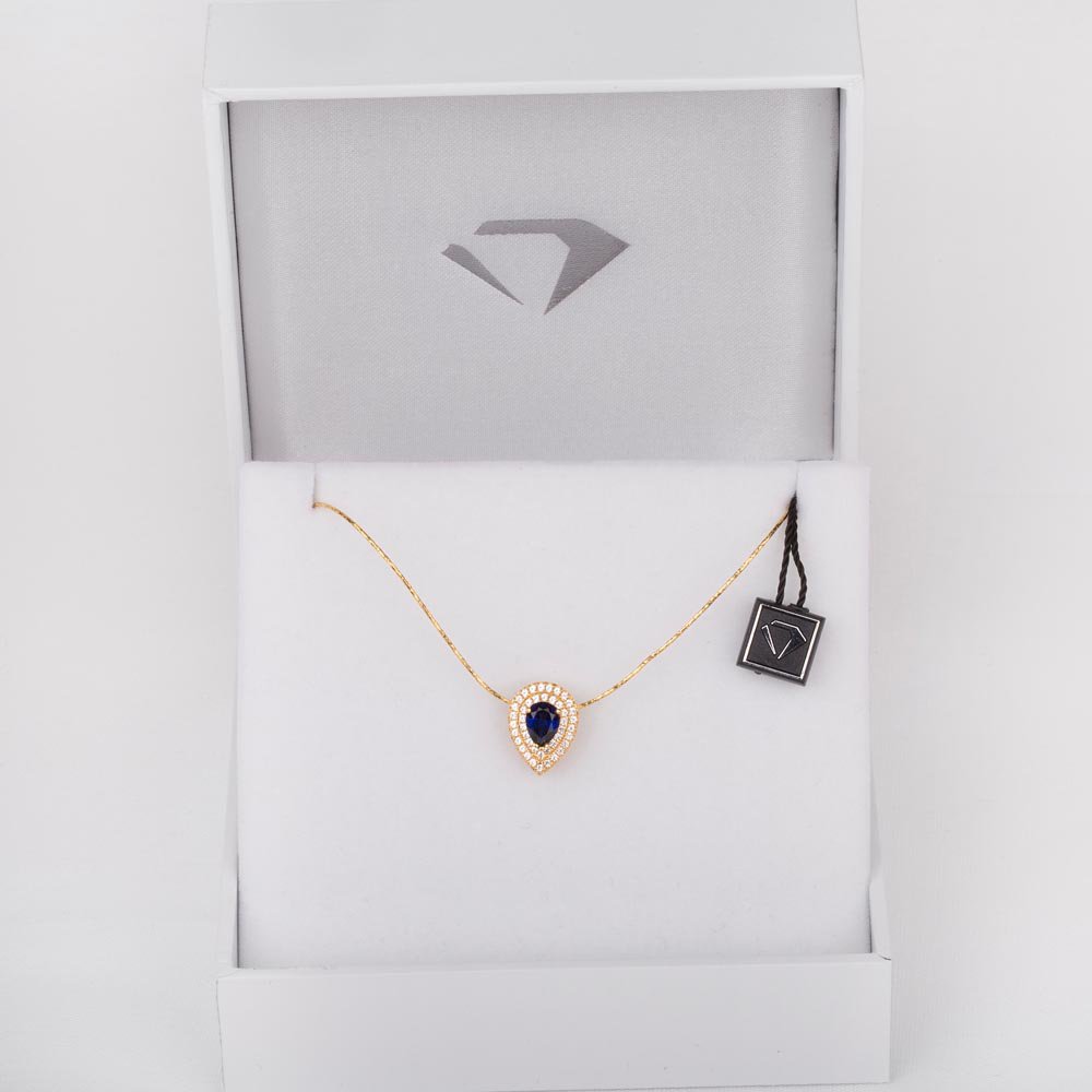Fusion Sapphire Halo 18ct Gold Vermeil Pear Pendant #2
