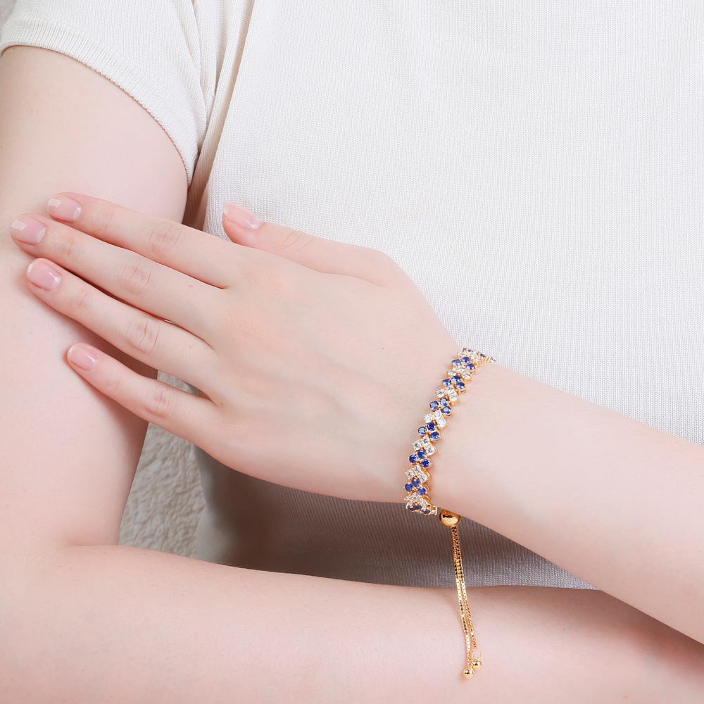 Eternity Three Row Sapphire 18ct Gold Vermeil Adjustable Tennis Bracelet #2