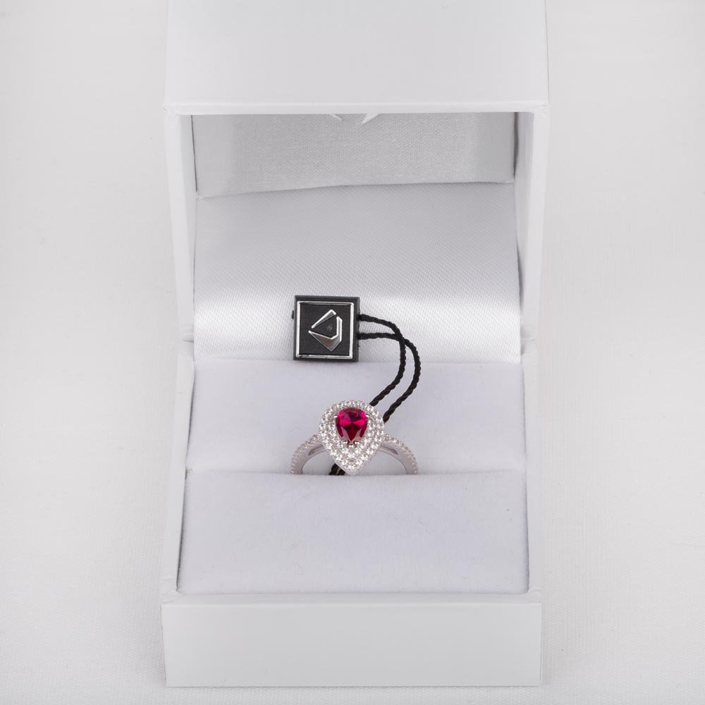 Fusion Ruby Pear 18ct White Gold Moissanite Halo Engagement Ring #3