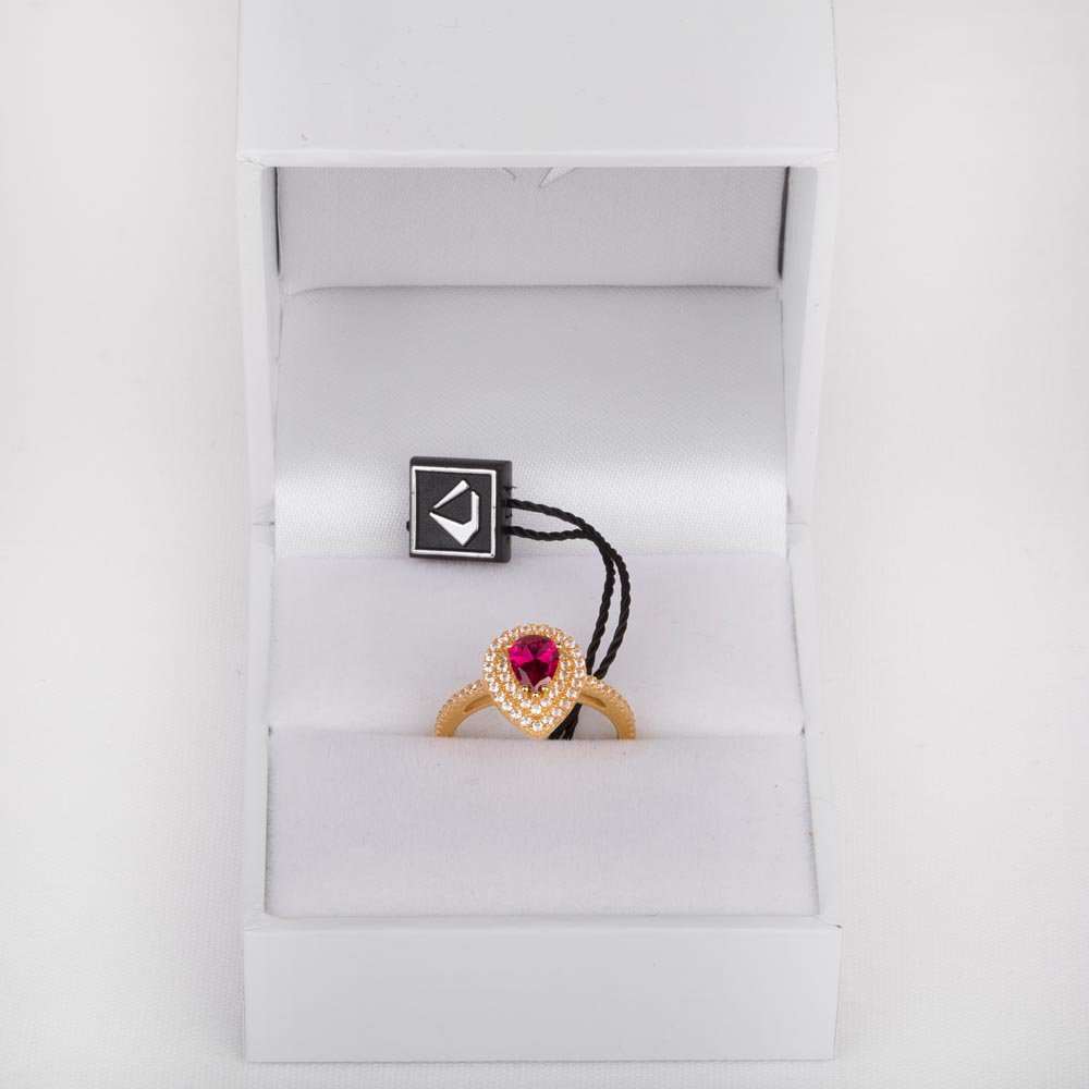 Fusion Ruby Pear 18ct Yellow Moissanite Gold Engagement Ring #3
