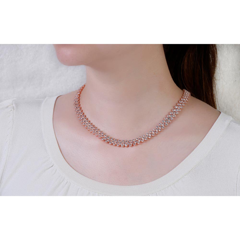 Eternity 20ct Moissanite Three Row 18ct Rose Gold Vermeil Adjustable Choker Tennis Necklace #2