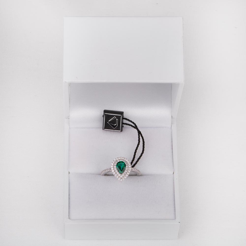 Fusion Emerald Pear Moissanite Halo 9ct White Gold Proposal Ring #3