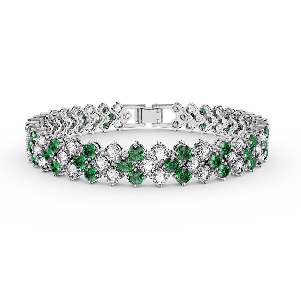 Eternity Three Row Emerald and Diamond CZ Silver Tennis Bracelet