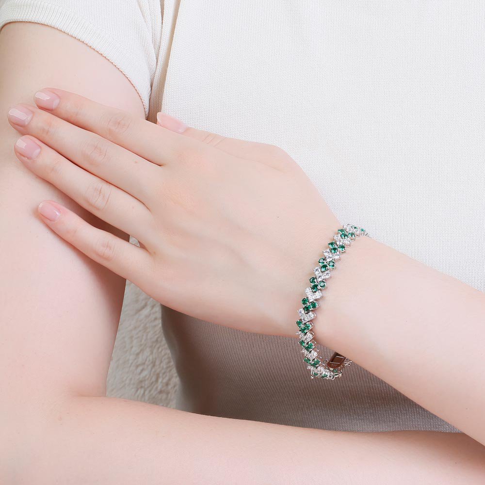 Eternity Three Row Emerald and Diamond CZ Silver Tennis Bracelet #2