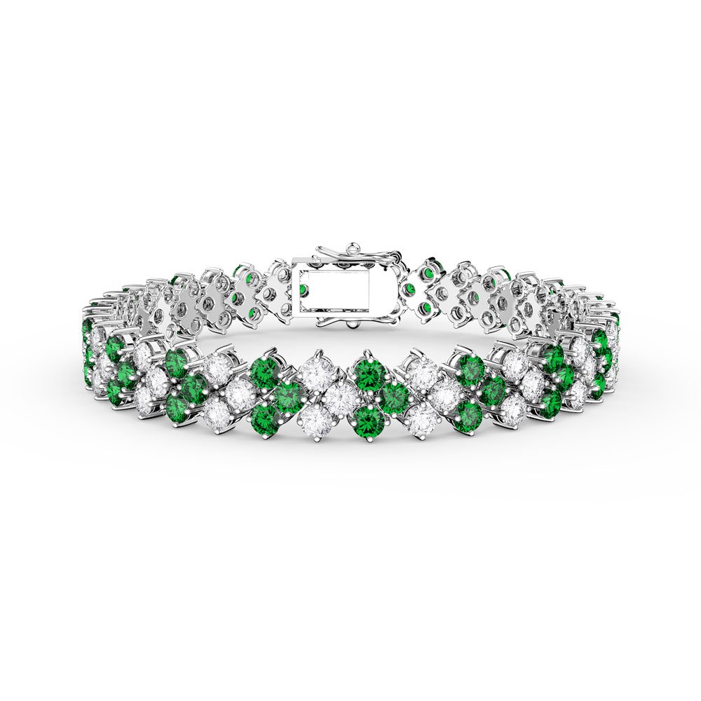 Eternity Three Row Emerald and Moissanite 9ct White Gold Tennis Bracelet