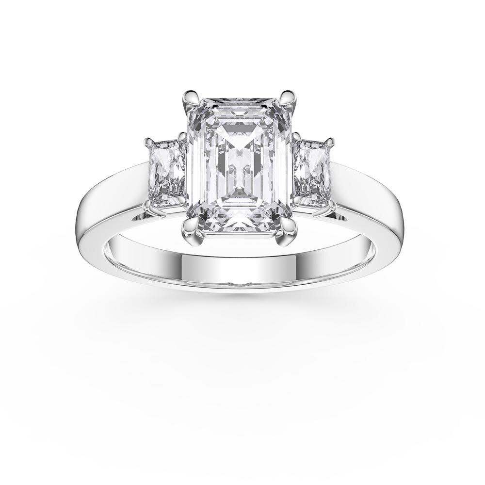 Princess 2ct Moissanite Emerald Cut Platinum Three Stone Engagement Ring