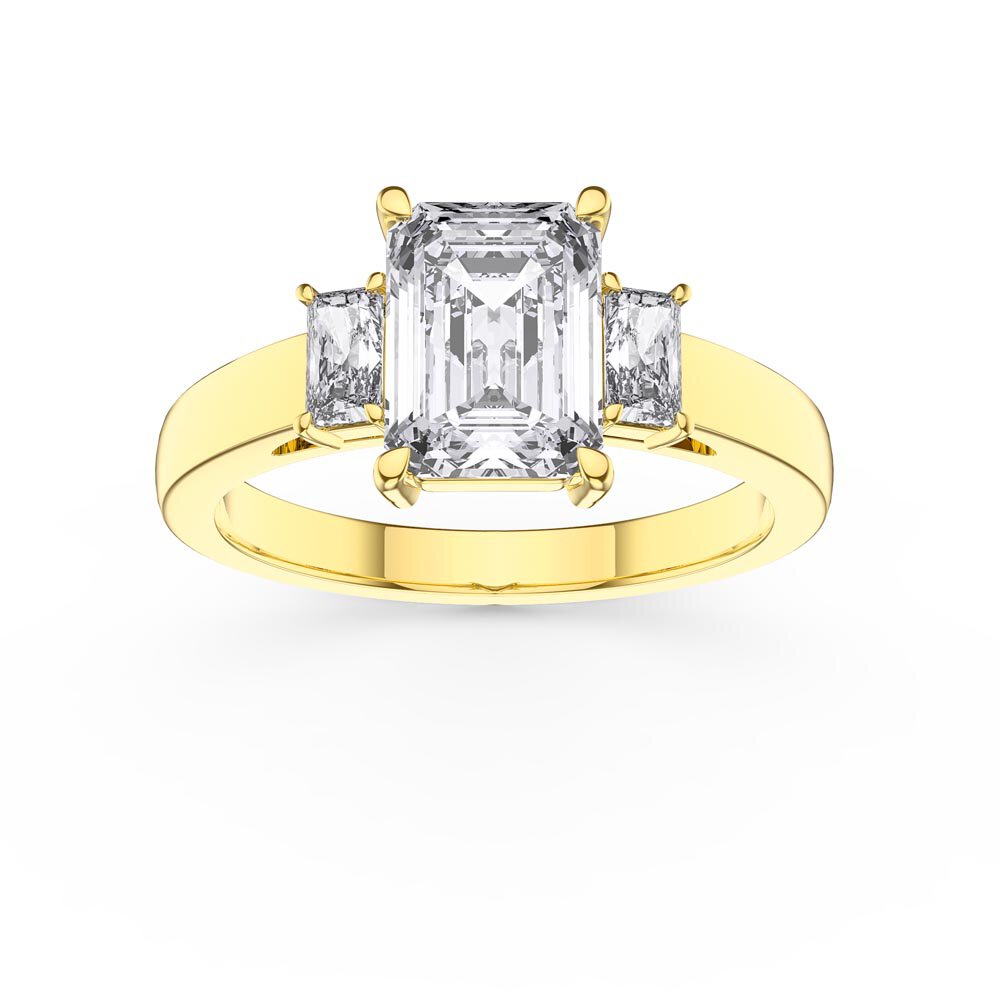 Princess 2ct Diamond Emerald Cut 18ct Yellow Gold Three Stone Engagement Ring