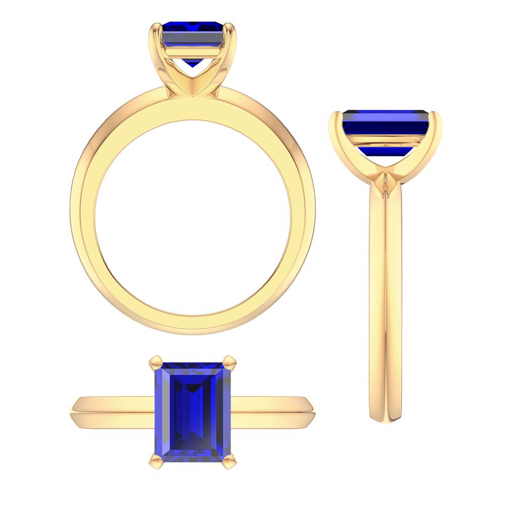 Unity 2ct Blue Sapphire Emerald Cut Solitaire 18ct Yellow Gold Engagement Ring #3