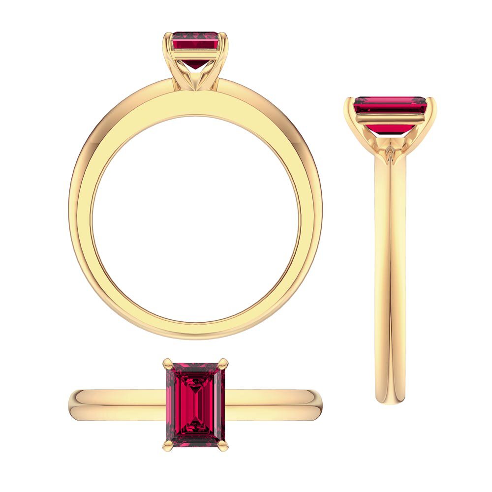 Unity 1ct Emerald cut Ruby Solitaire 18ct Yellow Gold Proposal Ring #4