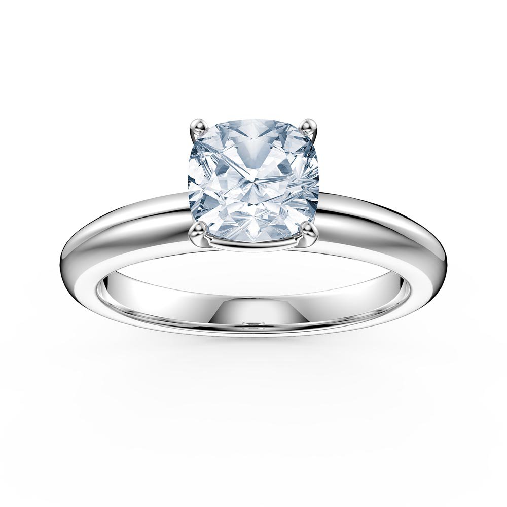 Unity 1ct Aquamarine Cushion cut Solitaire 18ct White Gold Engagement Ring