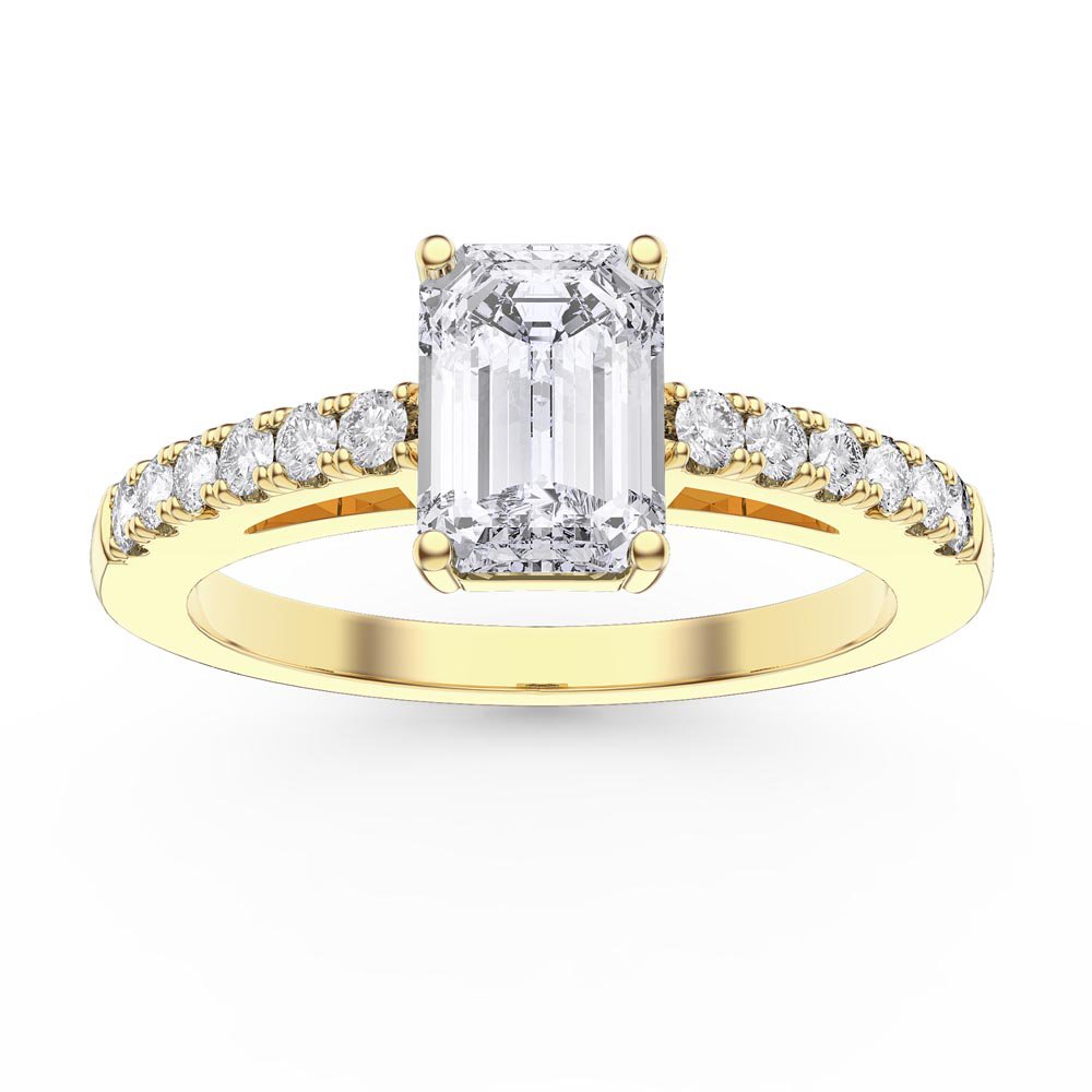 Unity 1ct Moissanite Emerald Cut Pave 9ct Yellow Gold Engagement Ring