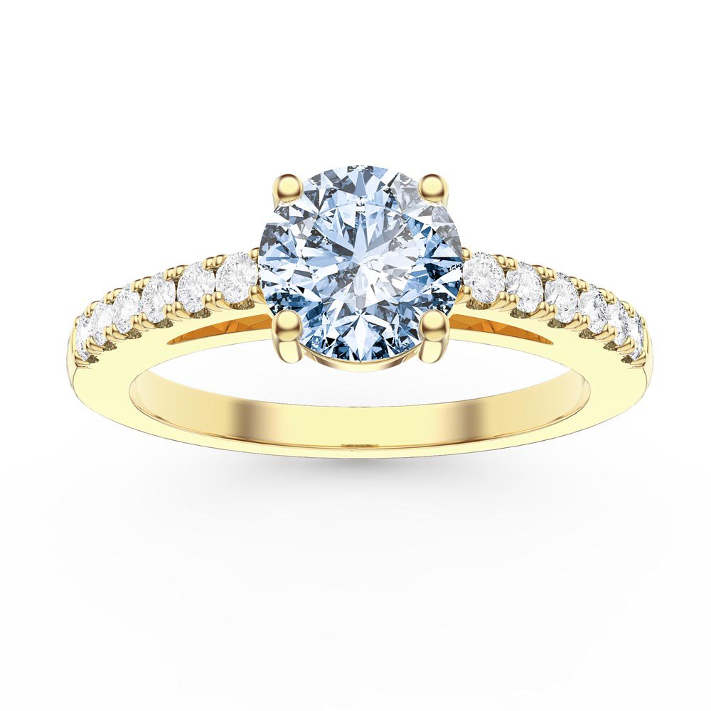 Unity 1ct Aquamarine Moissanite Pave 9ct Yellow Gold Proposal Ring