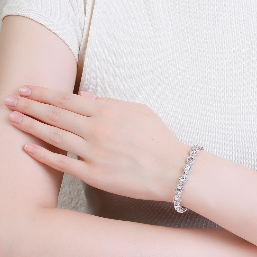 Eternity 10ct Lab Diamond Oval Halo 18ct White Gold Tennis Bracelet #2