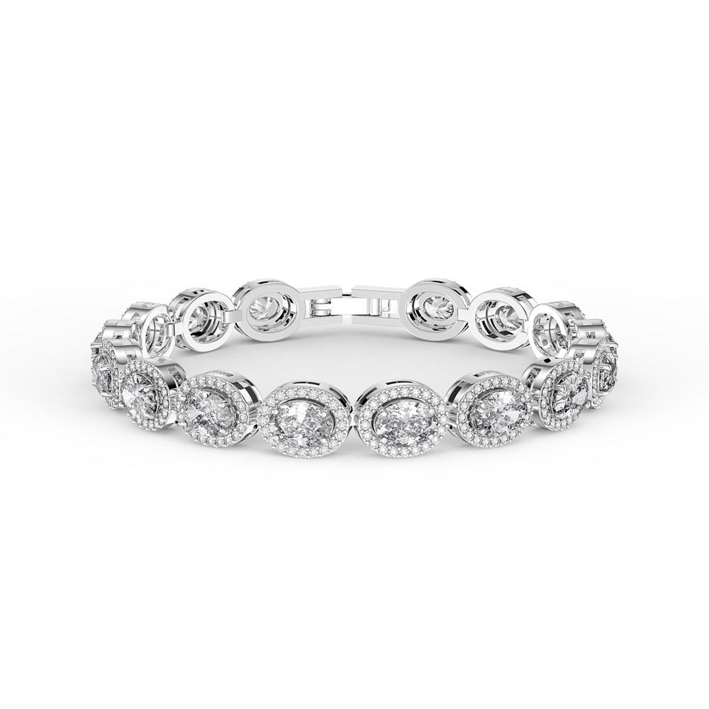 Eternity 10ct Lab Diamond Oval Halo 18ct White Gold Tennis Bracelet