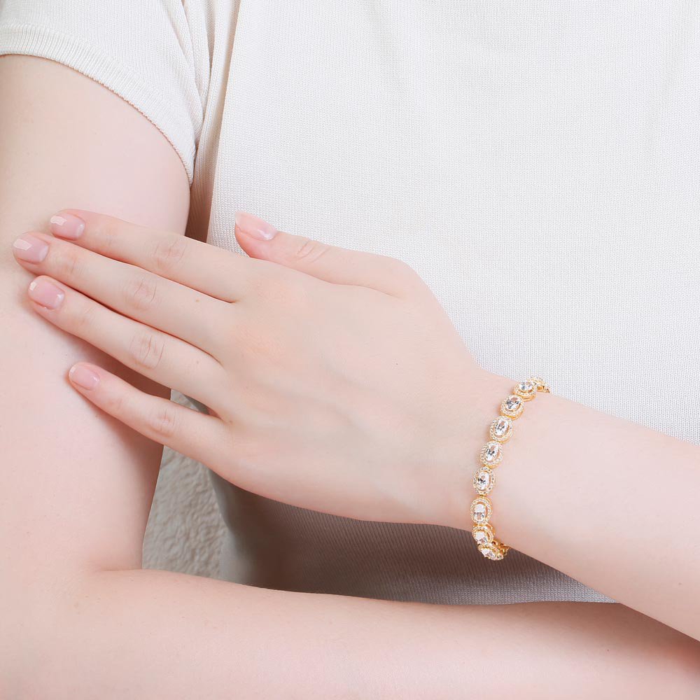 Eternity Moissanite and Lab Diamond Oval Halo 18ct Yellow Gold Tennis Bracelet #2