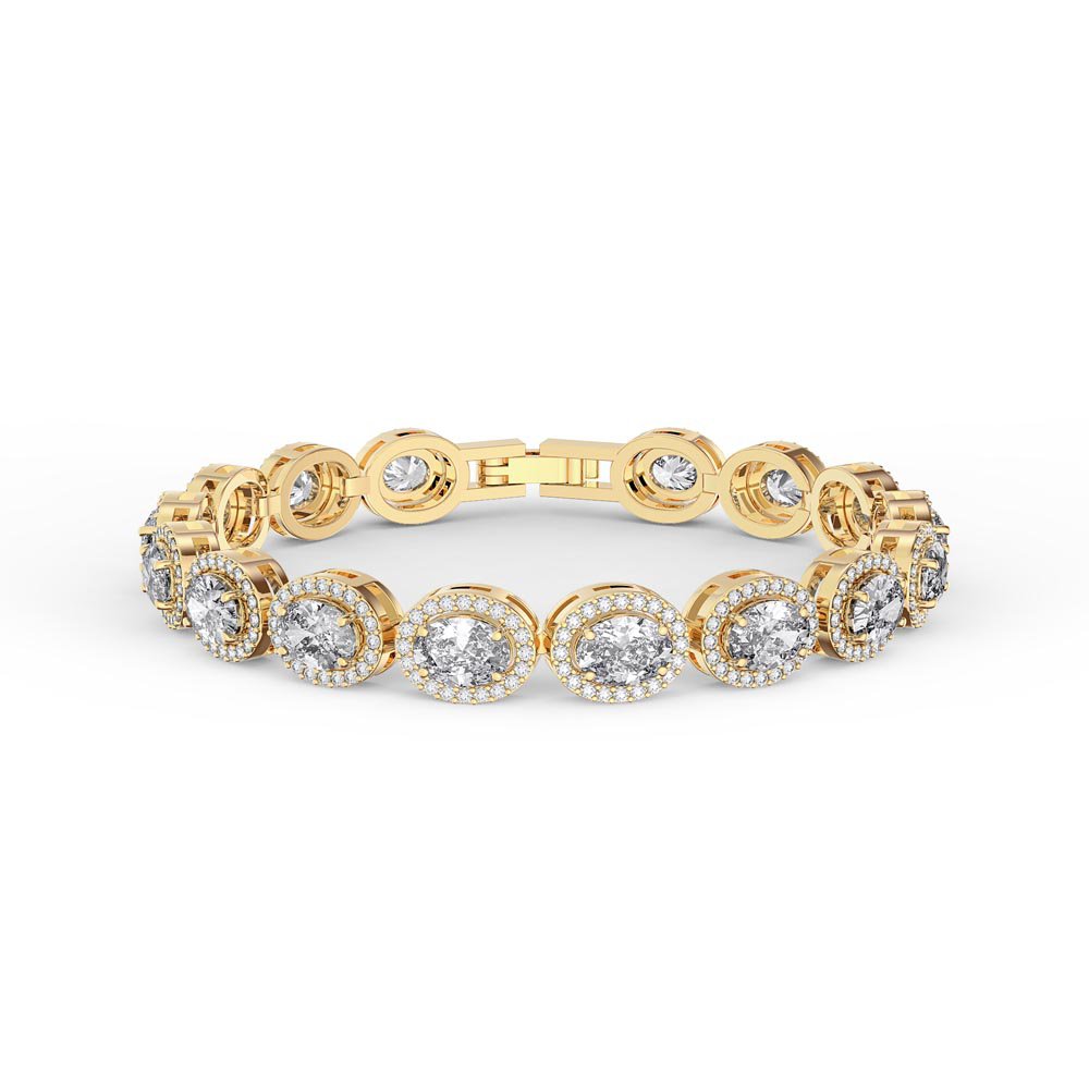 Eternity Moissanite and Lab Diamond Oval Halo 18ct Yellow Gold Tennis Bracelet