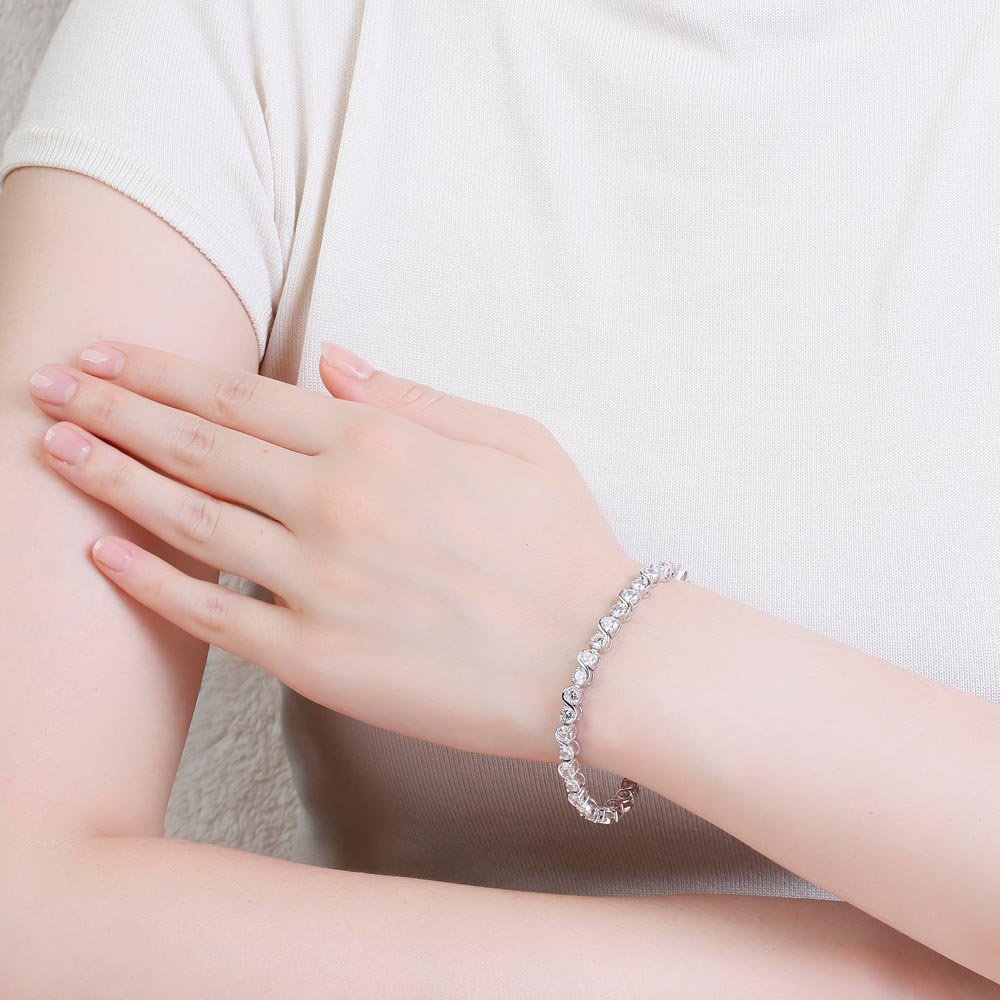 Infinity Diamond CZ Rhodium plated S Bar Silver Tennis Bracelet #2