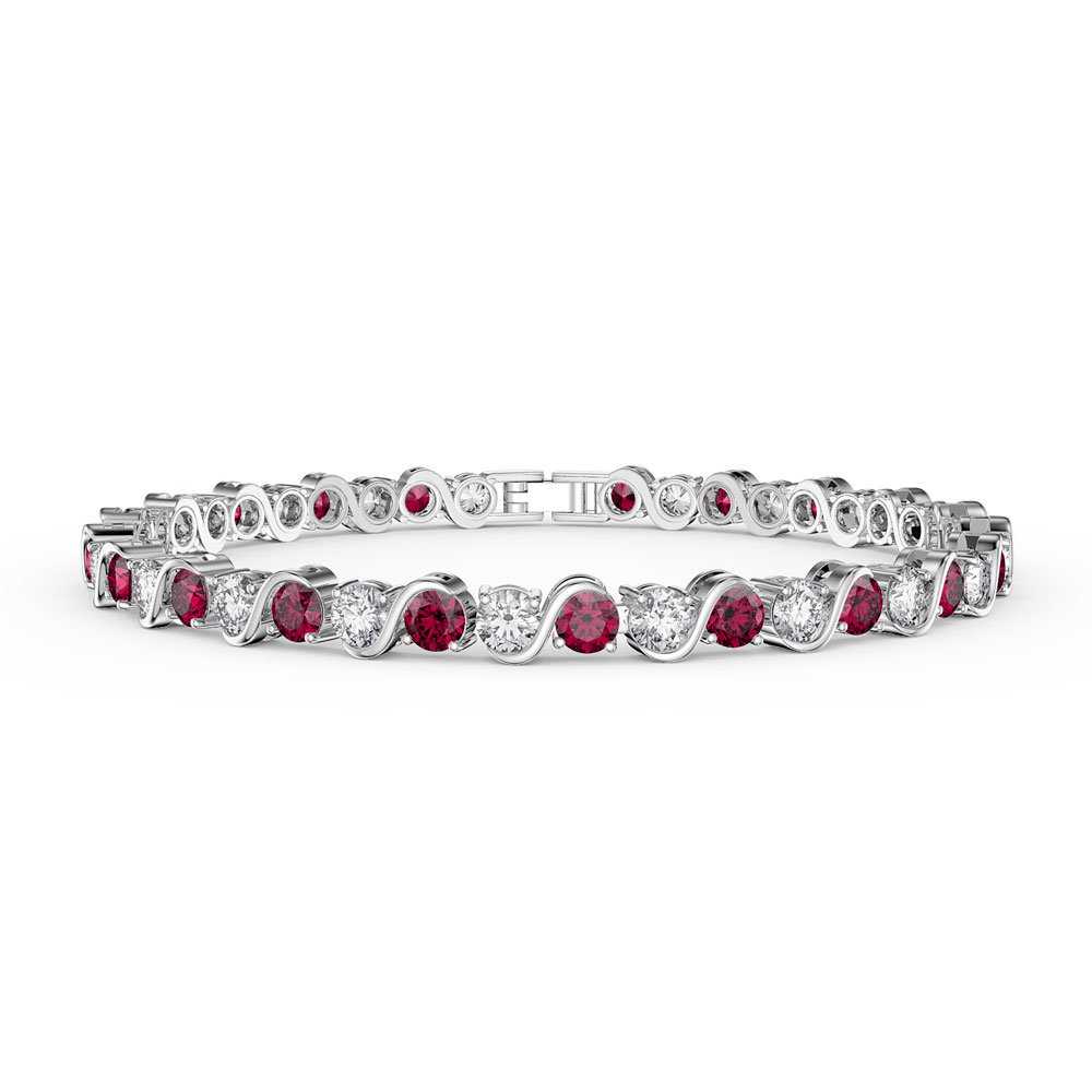 Infinity Ruby and Diamond 18ct White Gold S Bar Tennis Bracelet