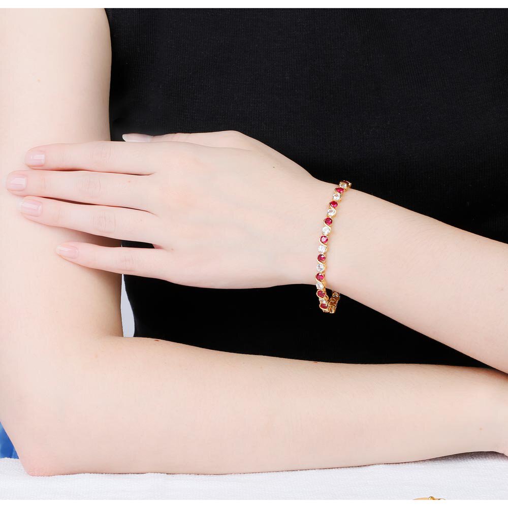 Infinity Ruby and Diamond 18ct Yellow Gold S Bar Tennis Bracelet #2