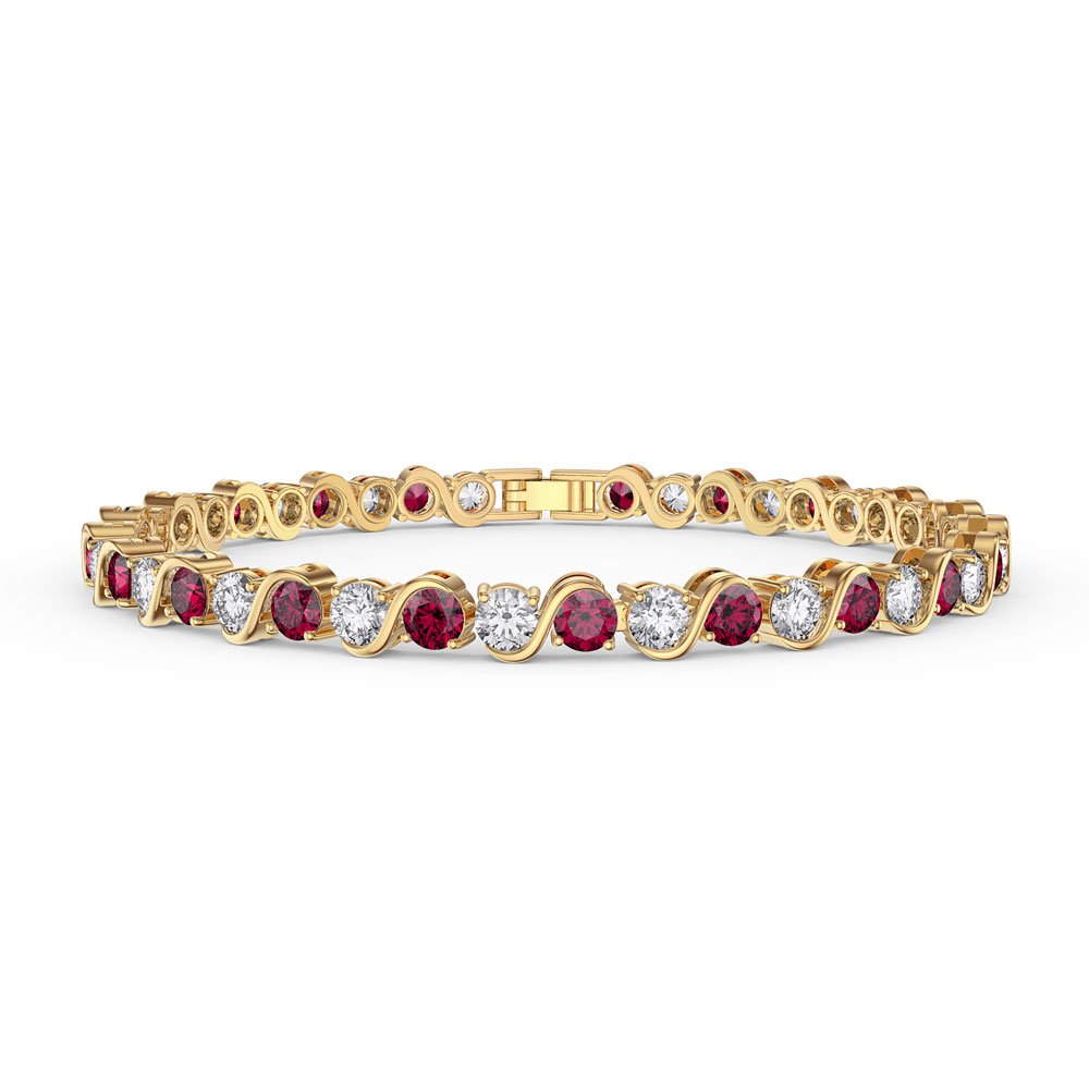 Infinity Ruby and Diamond 18ct Yellow Gold S Bar Tennis Bracelet