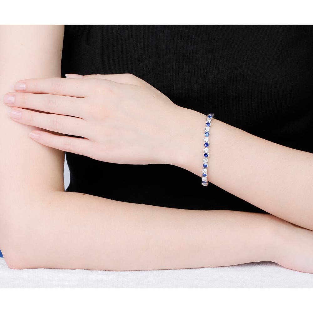 Infinity Sapphire and Diamond 18ct White Gold S Bar Tennis Bracelet #2