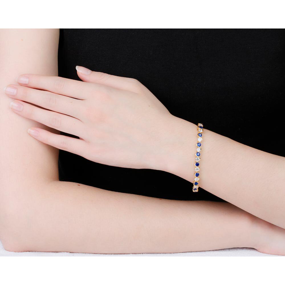 Infinity Sapphire and Diamond 18ct Yellow Gold S Bar Tennis Bracelet #2