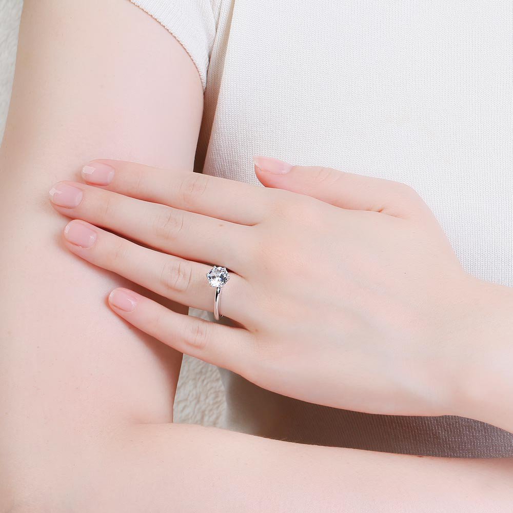 Unity 2ct White Sapphire Classic Solitaire Platinum plated Silver Promise Ring #2