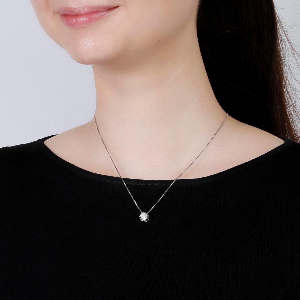 Infinity 1.0ct Solitaire White Sapphire Platinum plated Silver Pendant #2
