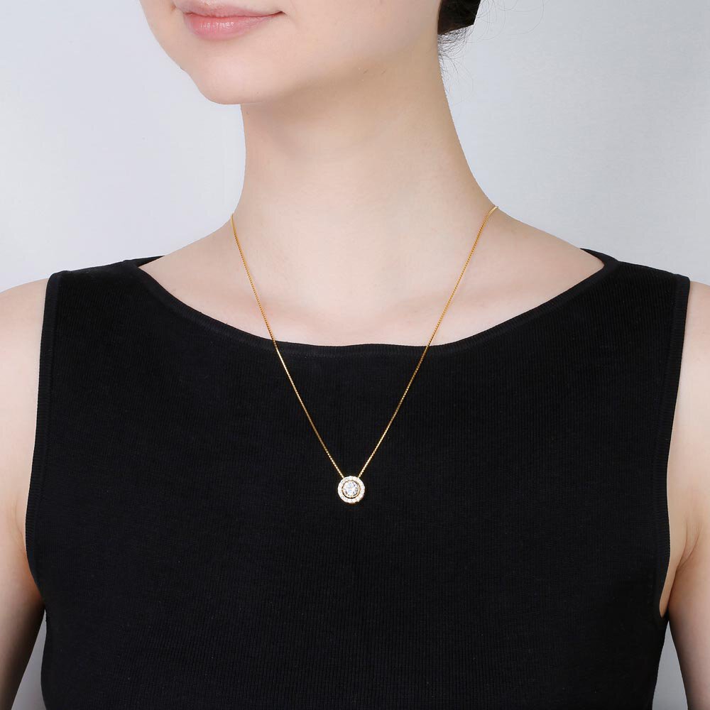 Infinity White Sapphire Solitaire and Halo Platinum plated Silver Pendant Set #4