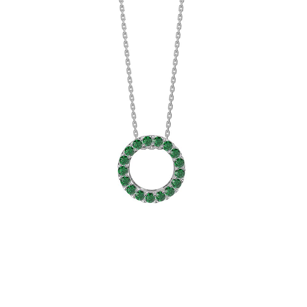 Infinity Circle Emerald Halo Platinum plated Silver Pendant