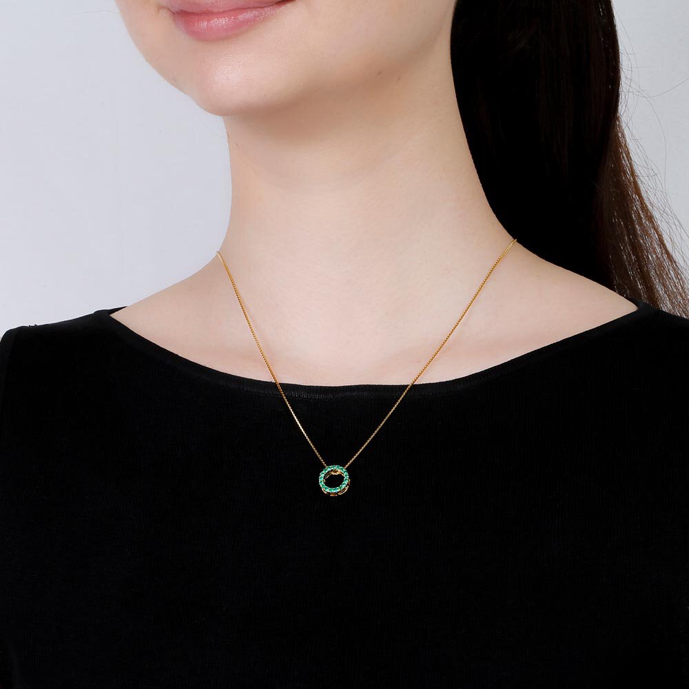 Infinity Circle Emerald Halo 18ct Gold Vermeil Pendant #2