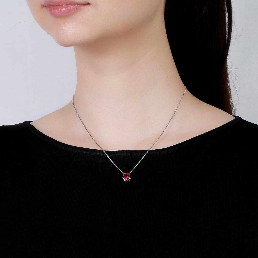 Infinity Ruby Solitaire and Halo Platinum plated Silver Pendant Set #6