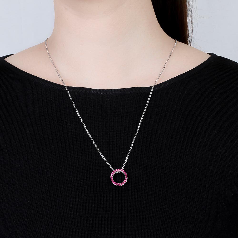 Infinity Circle Ruby Halo Platinum plated Silver Pendant Large #2