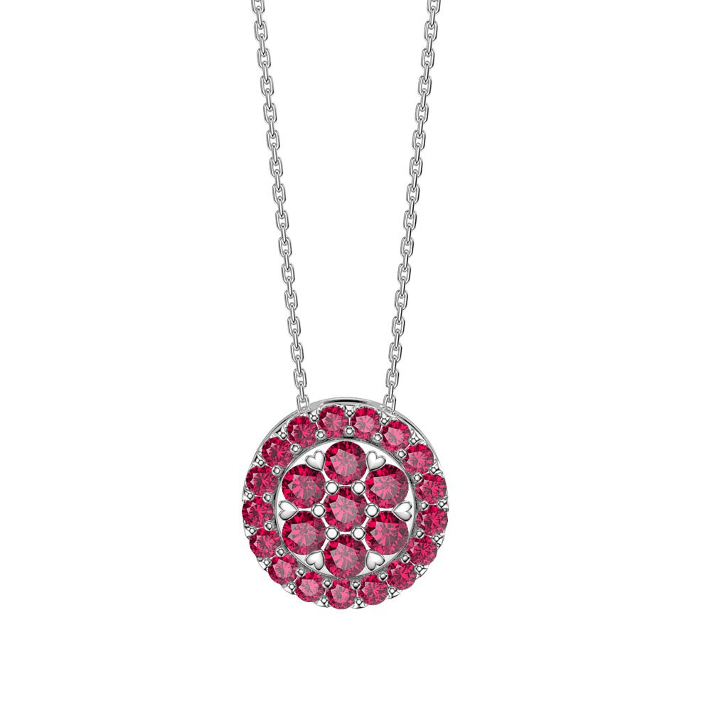 Infinity Ruby Pave and Halo Platinum plated Silver Pendant Set