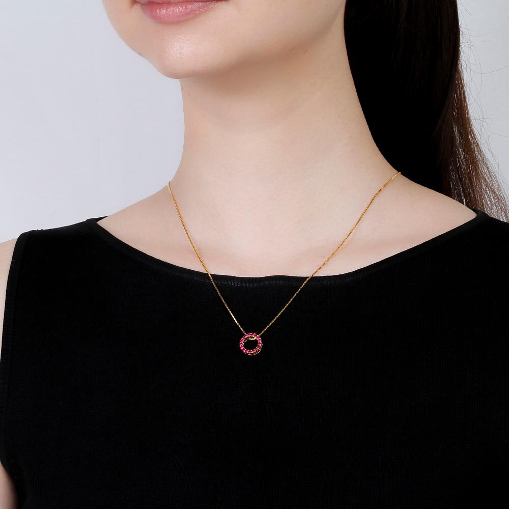 Infinity Ruby Solitaire and Halo Platinum plated Silver Pendant Set #5