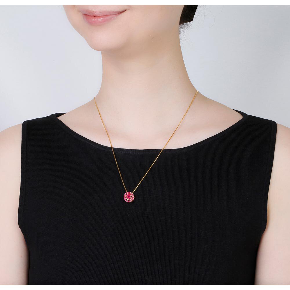 Infinity Ruby Solitaire and Halo Platinum plated Silver Pendant Set #4